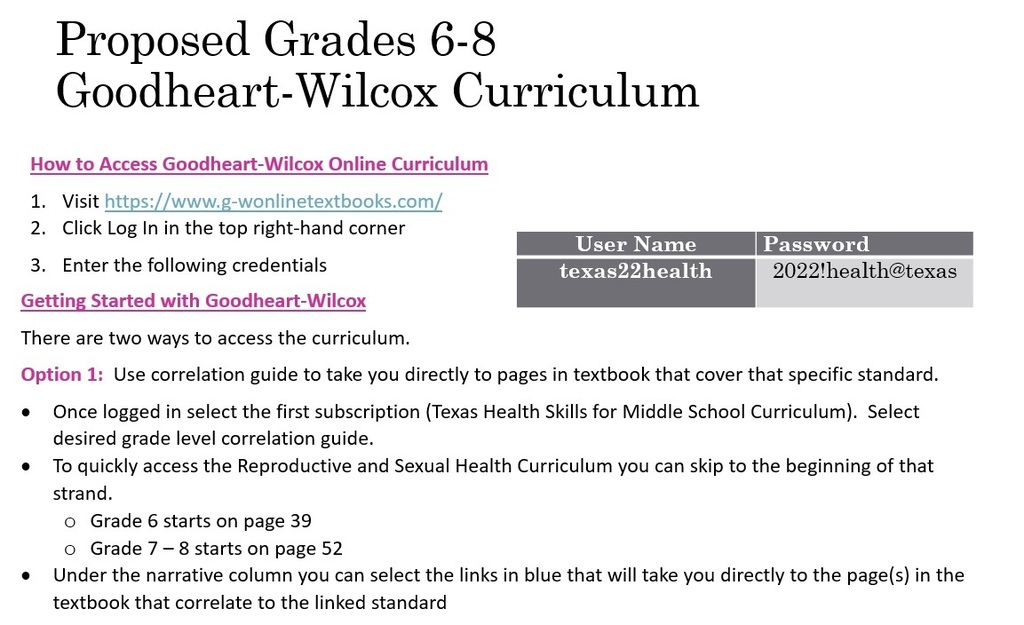 Goodheart-Wilcox Health Curriculum Review Login